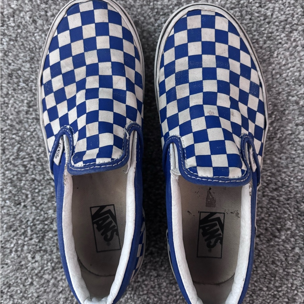 Vans Kids Blue and White Checkered Slip-On Sneakers